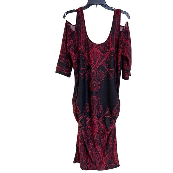 Venus dress size Large black red side gathered cold shoulder dress. - Picture 2 of 13